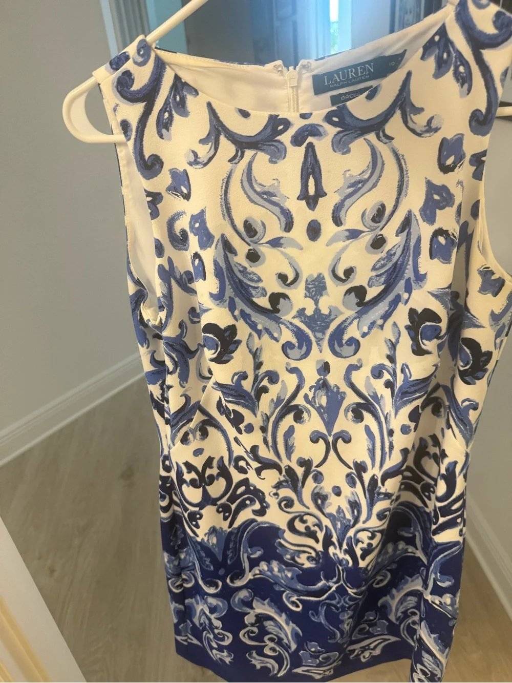 Ralph Lauren Blue and White Sleeveless Printed Mini Dress